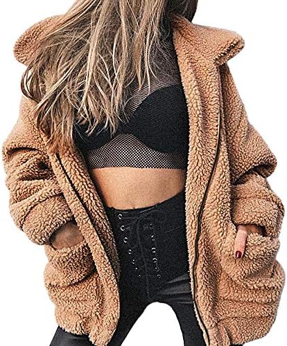 Clearance Women Warm Artificial Wool Coat,Sunyastor Lapel Long Sleeve Faux Fur Pocket Coat Winter Zipper Parka Outerwear