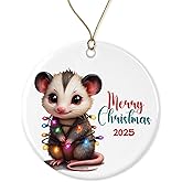 APVGifts Opossum Christmas Ornament - Merry Christmas - Possum Lover - Animal Lover - Ceramic Holiday Ornament - Xmas Tree Hanging Decor Printed on Both Sides