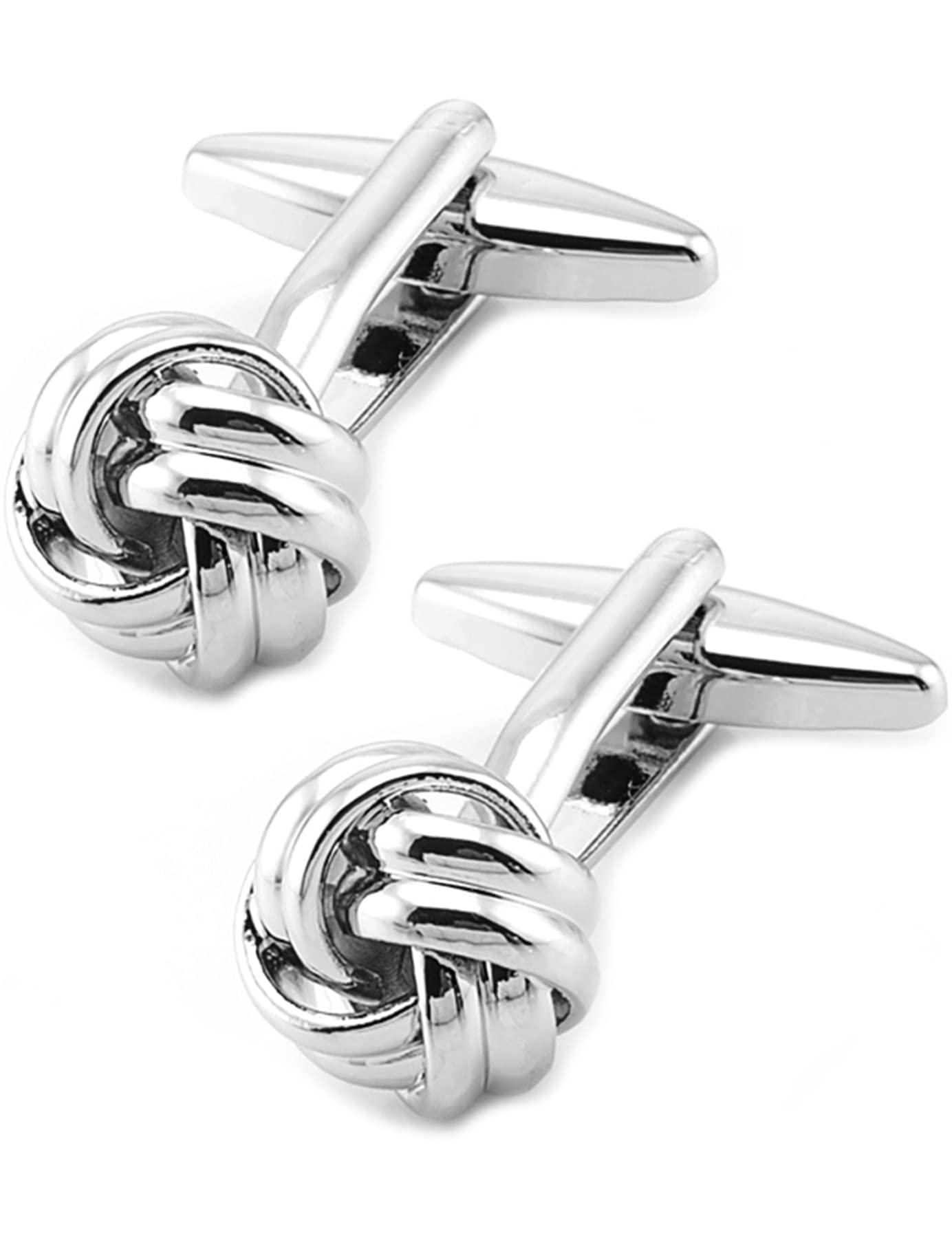 Jonwo Knot Cufflinks in Gift Box Cuff Links for Men Lady Daily Wear Business Wedding Party Tuxedo Shirt Birthday Presents (Silver Tone Knot)