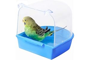 OLD TJIKKO Bird Bath Box Hanging Birdbath Toy Parakeet Caged, Parakeet Shower Caged, Parrot Bath Tub Accessory for Pet Brids Finch Canary Parrot Lovebird (Sky Blue)