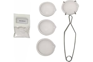 Djcoolbe 4PCS 2.76"Ceramic Quartz Crucible Bowl Dish Cup for Melting Gold Silver Copper Whips Tongs Handle 2A Jewelry Refining Casting Pot and 20g Borax