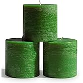 CANDWAX 3x3 Inch Grass Green Pillar Candles Set of 3 - Rustic Unscented No Drip Grass Green Candles for Special Occasions, Weddings, Centerpieces, Home Décor, Christmas Decorations