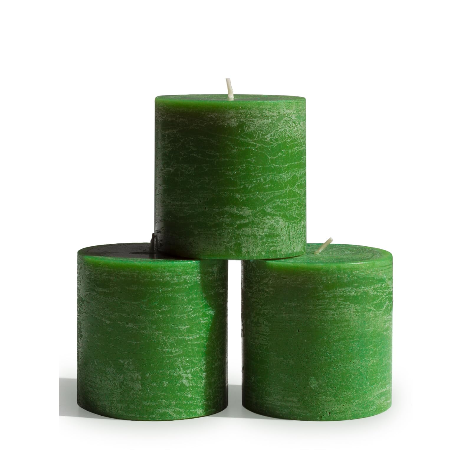 CANDWAX 7.6x7.6 cm Green Pillar Candles Set of 3 - Rustic Unscented Smokeless Dripless Pillars - Perfect as Christmas Home Decor and as Dinner Table Centerpiece - Grass Green Christmas Pillar Candles