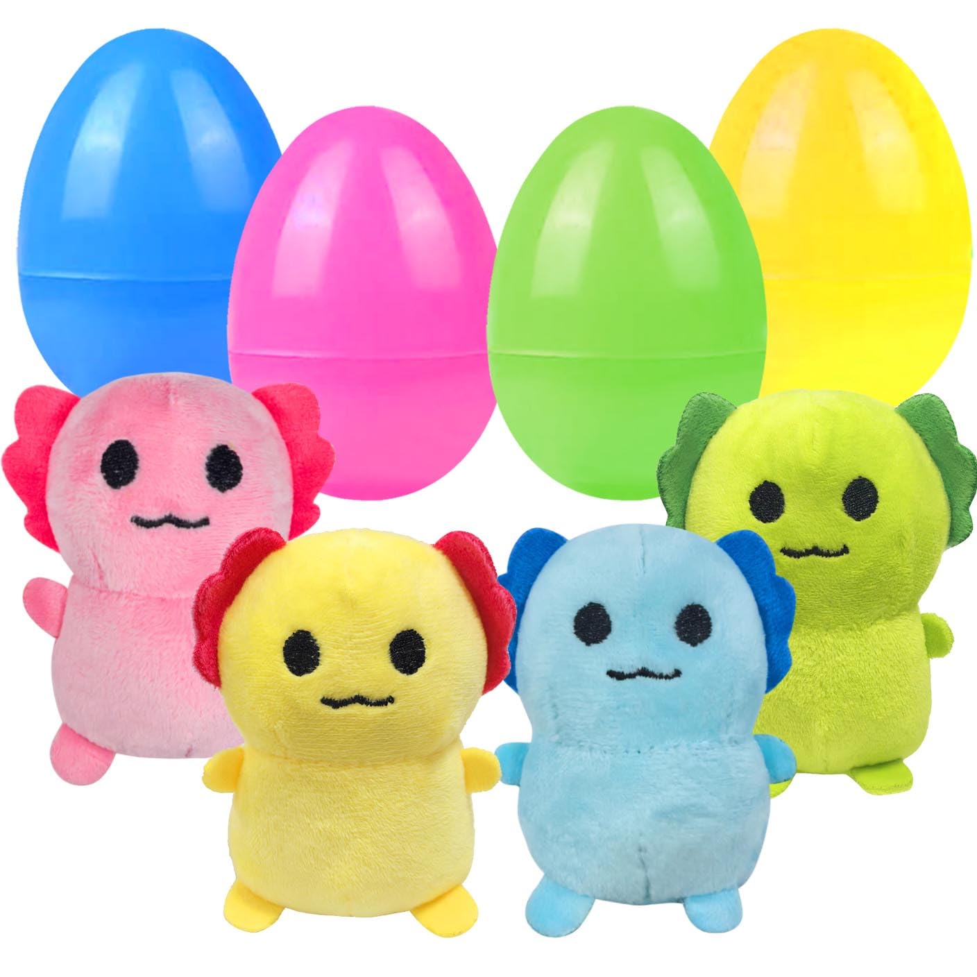 Holydeck 4 Pcs Jumbo Axolotl Plush Toys with Easter Goodie Bags Plushies Playset Basket Fillers Toys for Kids Girls Boys Easter Basket Stuffers Party Favors Gifts