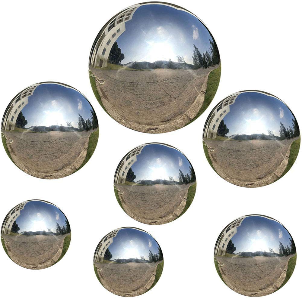7pcs 4.7in/3.9in/3in/2.5in Diameter Gazing Globe Mirror Ball,Silver Stainless Steel Polished Reflective Smooth Garden Sphere,Colorful and Shiny Addition to Any Garden or Home