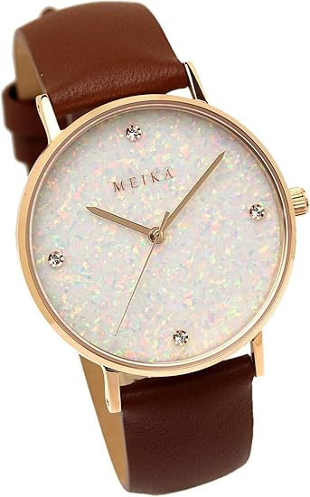 Amazon メイカ Meika 腕時計 36mm パール文字盤 ネイビーベルト ファッション レディース 胡粉 Rgブラウン レディース 腕時計 腕時計 通販