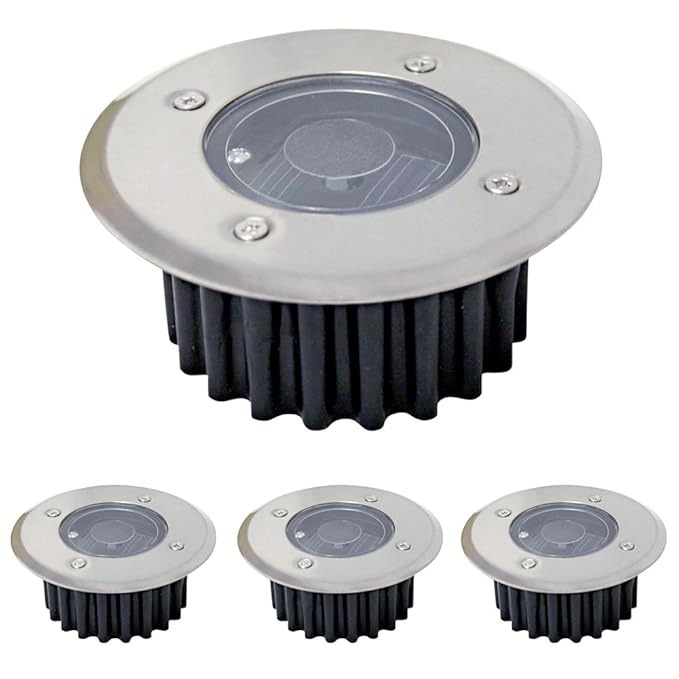 Grafner® 4er Set Solar LED Bodenstrahler | rund | High-Power LED | Bodenleuchte Bodeneinbaustrahler Bodenlampe