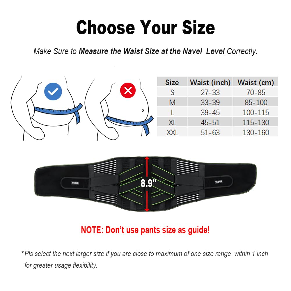 YAHA Back Brace for Lower Back Pain Relief for Women/Men with Lumbar Pad, Back Support Belt with 7 Stays for Heavy Lifting, Sedentariness, Breathable Lumbar Support for Herniated Disc, Sciatica - L