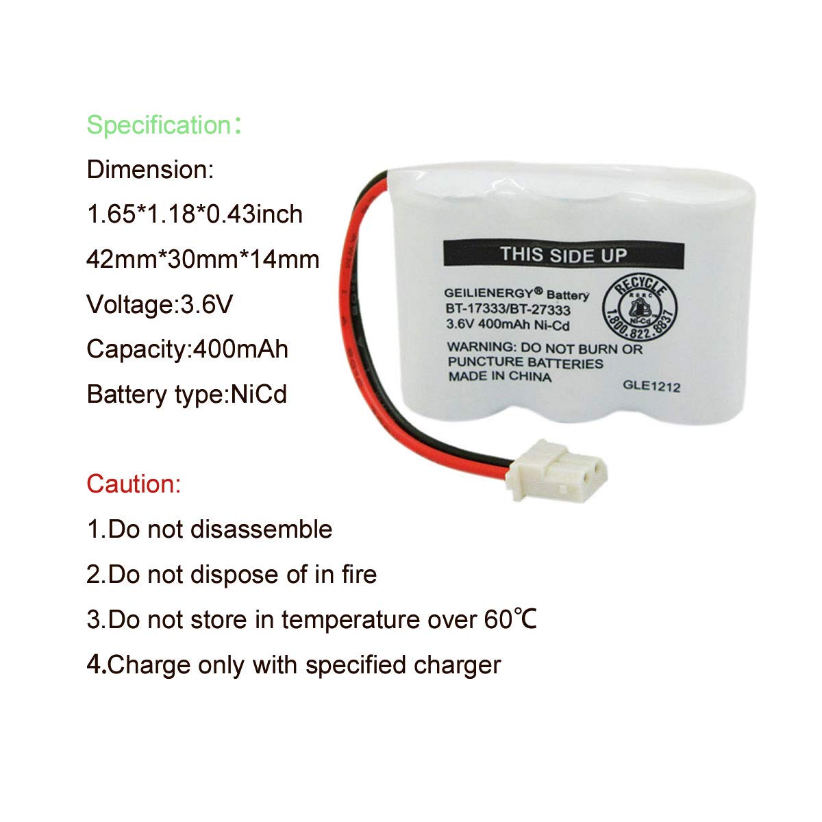 GEILIENERGY BT17333 BT27333 Cordless Phone Battery Compatible with for Vtech BT-17333 BT-27333 BT17233 BT27233 CS2111 01839 Sanyo CLT3500 GESPCH06 Radio 43-3215 2/3AA 3.6V400mAh (Pack of 2)