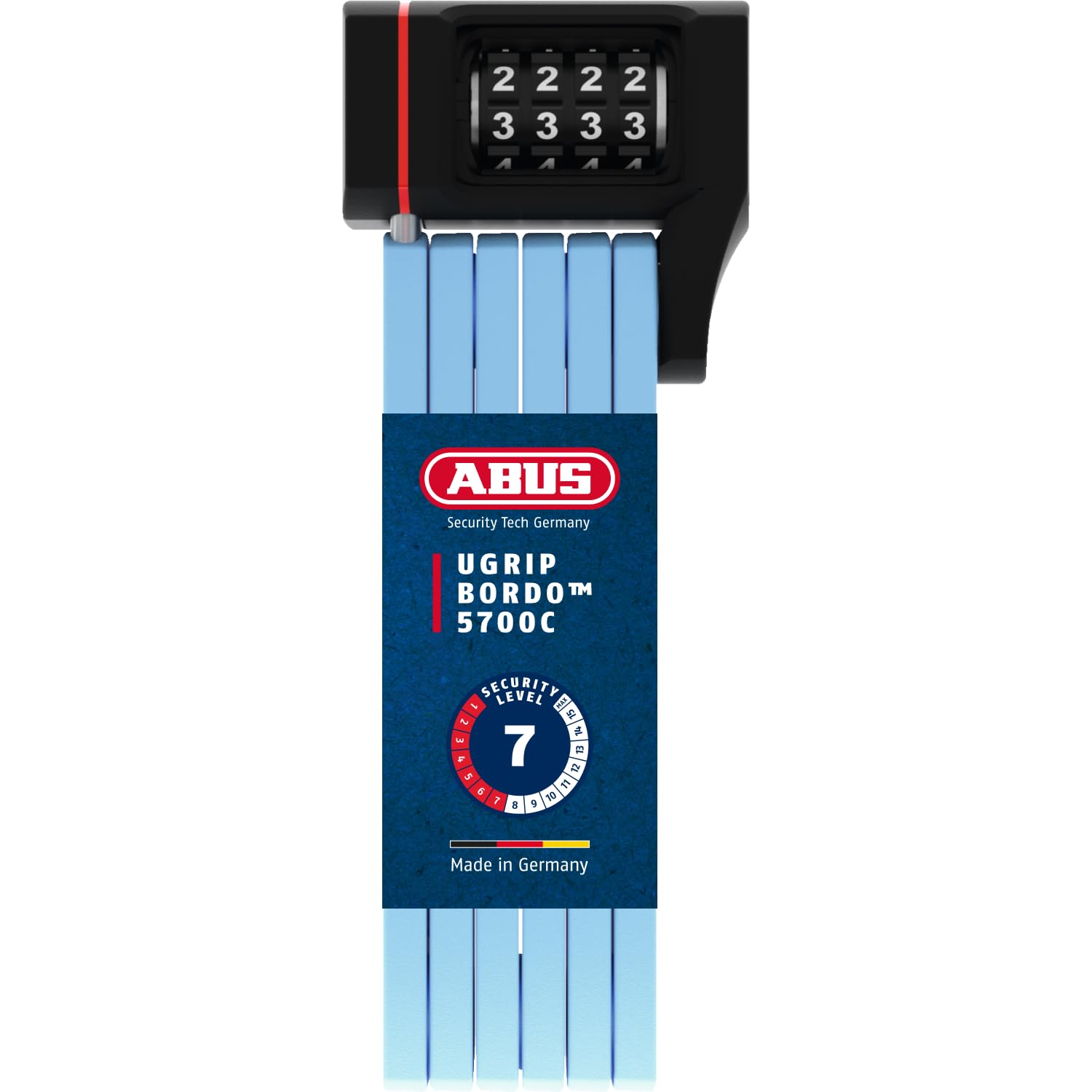 ABUS Bordo uGrip 5700/80C Folding Lock with Bracket - Bicycle Lock with 5 mm Thick Bars - ABUS Security Level 7 - 80 cm - Core Blue