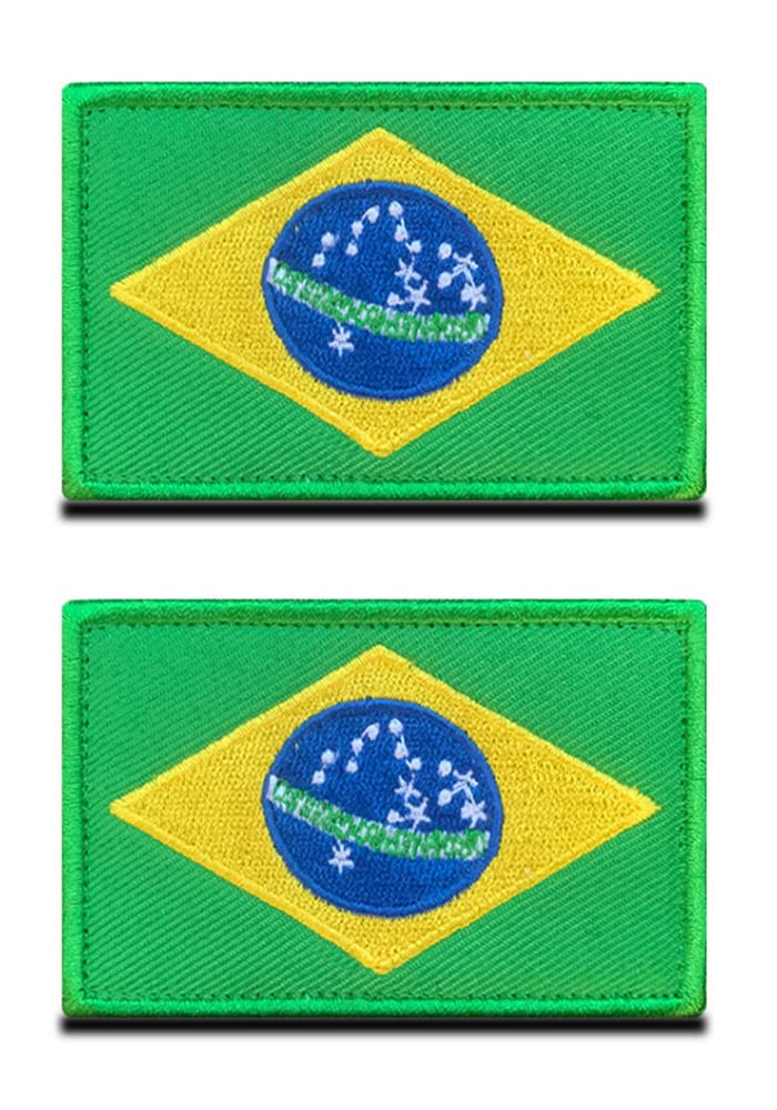 Zcketo 2 PCS South America Brazil Brazilian Flag Patch Hook and Loop Embroidered National Emblem Patch for Football Billiards Team Work Clothes Jersey Backpack Caps Travel Tactical Military — image 1