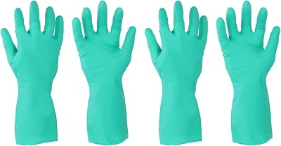 sourcing map Nitrile Chemical Resistant Gloves Medium Green 2 Pair Anti-Slip