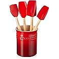 Le Creuset Silicone Craft Series Utensil Set with Stoneware Crock, 5 pc., Cerise