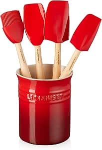 Le Creuset Silicone Craft Series Utensil Set with Stoneware Crock, 5 pc., Cerise