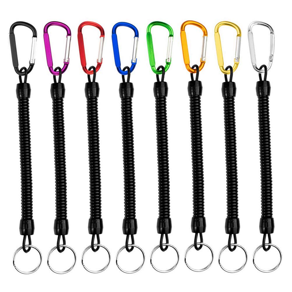 8 PCS Stretchy Spiral Keyring with Color D Metal Carabiner Clip,Retractable Keychain Spring Safety Spring Key Holder for Keys, Wallet, Phone, Backpack