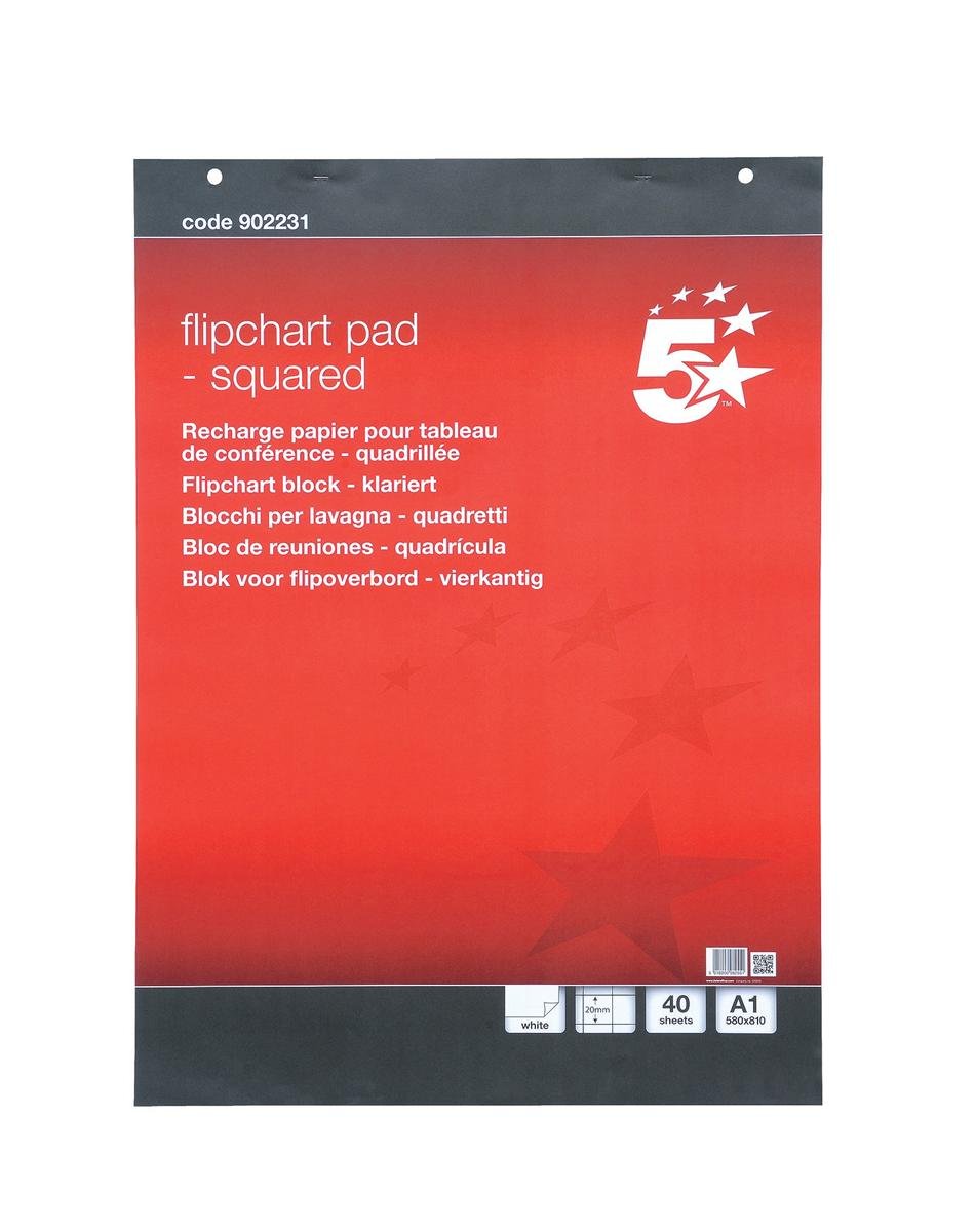 5 Star Office (A1) Flipchart Pad Perforated 40 Sheets Feint 20mm Squared (Pack of 5)