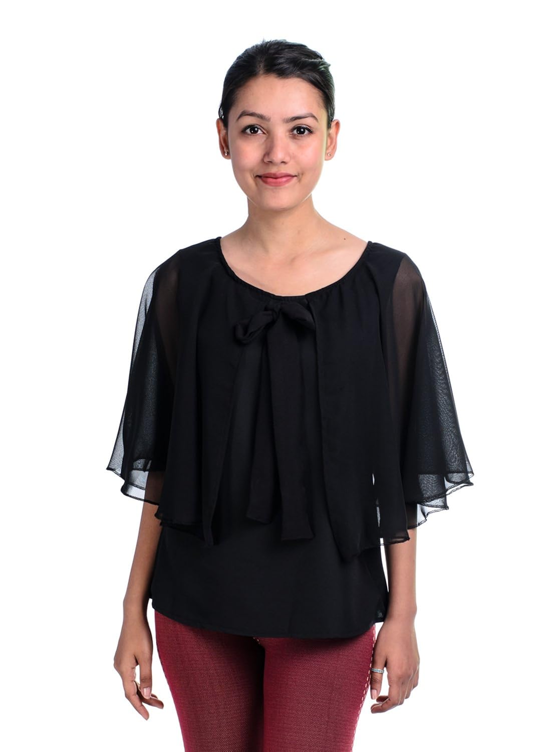 timbre stylish party wear black cape sleeves western top for girls/women