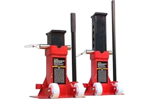 BIG RED Torin 12 Ton Heavy Duty Jack Stands: Pin Style Jack Stand with 2 Casters and Handle, Easily Portable Car Stand for Cars, SUVs, Truck and Pick Ups - Red