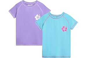 Real Love Toddler Girls Rash Guard - 2 Pack Quick Dry Sun Protection Swim Shirt Girls Short Sleeve Rash Guard Kids (2T-16)