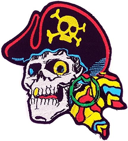 Skull005_Red One Piece Patch - Skull Patches - Applique Embroidered Patches - Iron on Patches - Backpack Patches - Size 10 x 10 Cm., Red Color
