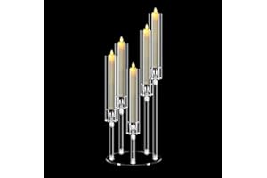 1 Set 5 Arm Acrylic Candle Holder, Mjkeomo 22'' Tall Candelabra Centerpieces for Tables, Candlesticks Holder with Lampshade for Housewarming Gift Fireplace Dinner Decor Fit 0.82'' LED Candle