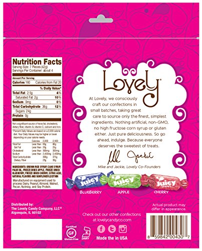 VEGAN All-Natural ORIGINAL Fruit Chews (2-Pack) - Lovely Co. (2) 6oz Bags - Apple, Blueberry & Cherry Assorted Flavors | NON-GMO, Soy-Free, Kosher & Gluten-Free!