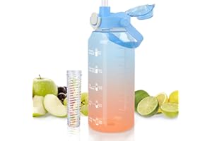 omedecal 64oz Sports Water Bottle with Fruit Infuser, 2 in 1 Straw and Chug Motivational Water Bottle with Time Marker, Half Gallon Large Water Jug with Handle for Travel Fitness Gym Outdoor (Blue)
