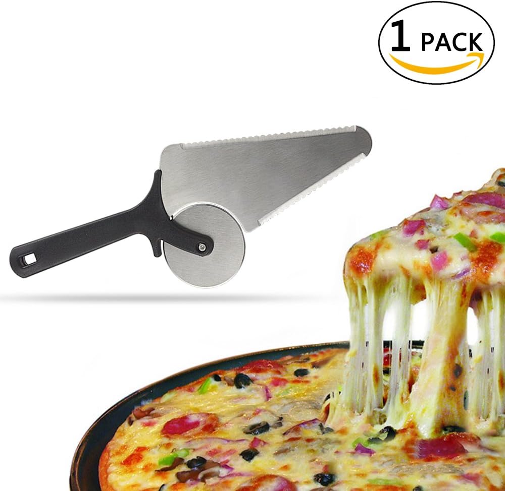 HSZCTech Stainless Steel Pizza Cutter and Pizza Wheel,Pizza Knife Cutter ,2 Functions in 1,Silver