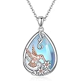POPLYKE Hummingbird Necklace for Women 925 Sterling Silver Moonstone Necklace Daisy Hummingbird Jewelry
