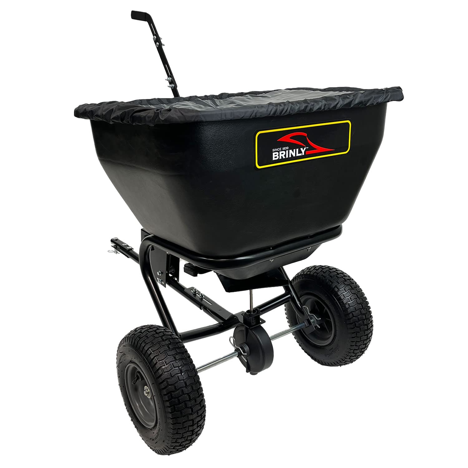 Photo 1 of **SELLING FOR PARTS**Brinly BS361BH-A Deluxe Tow Behind Broadcast Spreader with Extended Easy-Reach Handle and Weatherproof Cover, 175 lb.