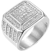 LAIMIUMIU33 Iced Out Square Ring for Men - Stainless Steel, Hip Hop Style, Bling Cuban Punk Club Wedding Ring