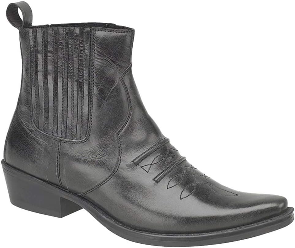 Gringos JONES Leather Ankle Cowboy Boots Distressed Black