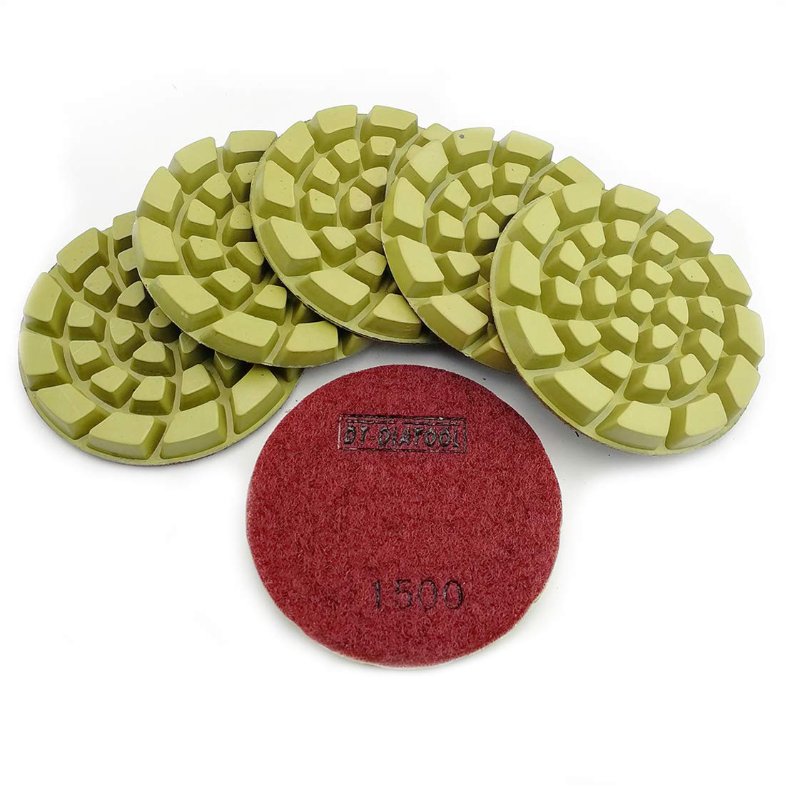 DT-DIATOOL Diamond Concrete Polishing Pads for Dry or Wet Polishing Concrete Cement Terrazzo Floor Diameter 100mm Grit 1500 Pack of 6