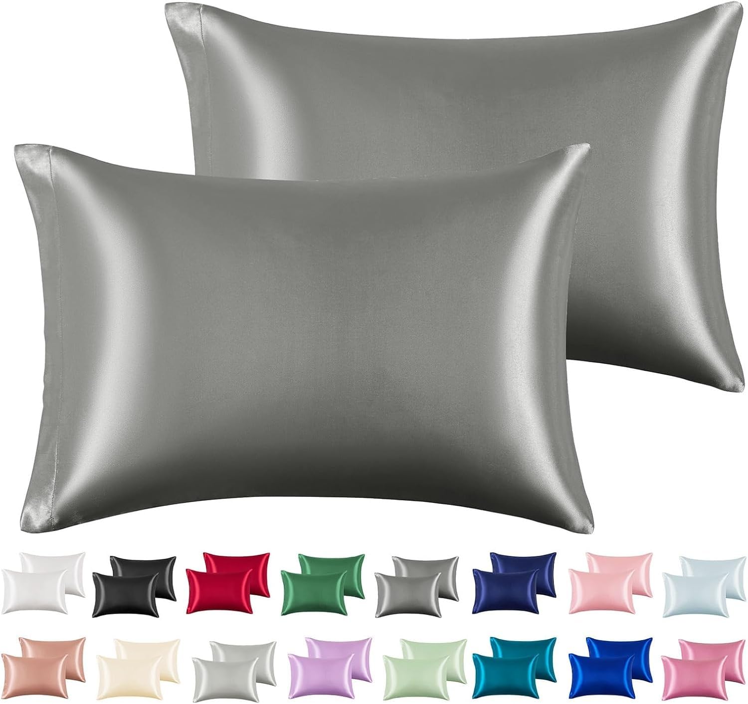 2pc New Queen/Standard Silk~y Satin Pillow Case Multiple Colors (Dark Grey, Standard)