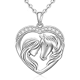 Fenthring Horse Necklace for Women 925 Sterling Silver Horse Pendant Necklace Heart Equestrian Mothers Day Lover Gifts