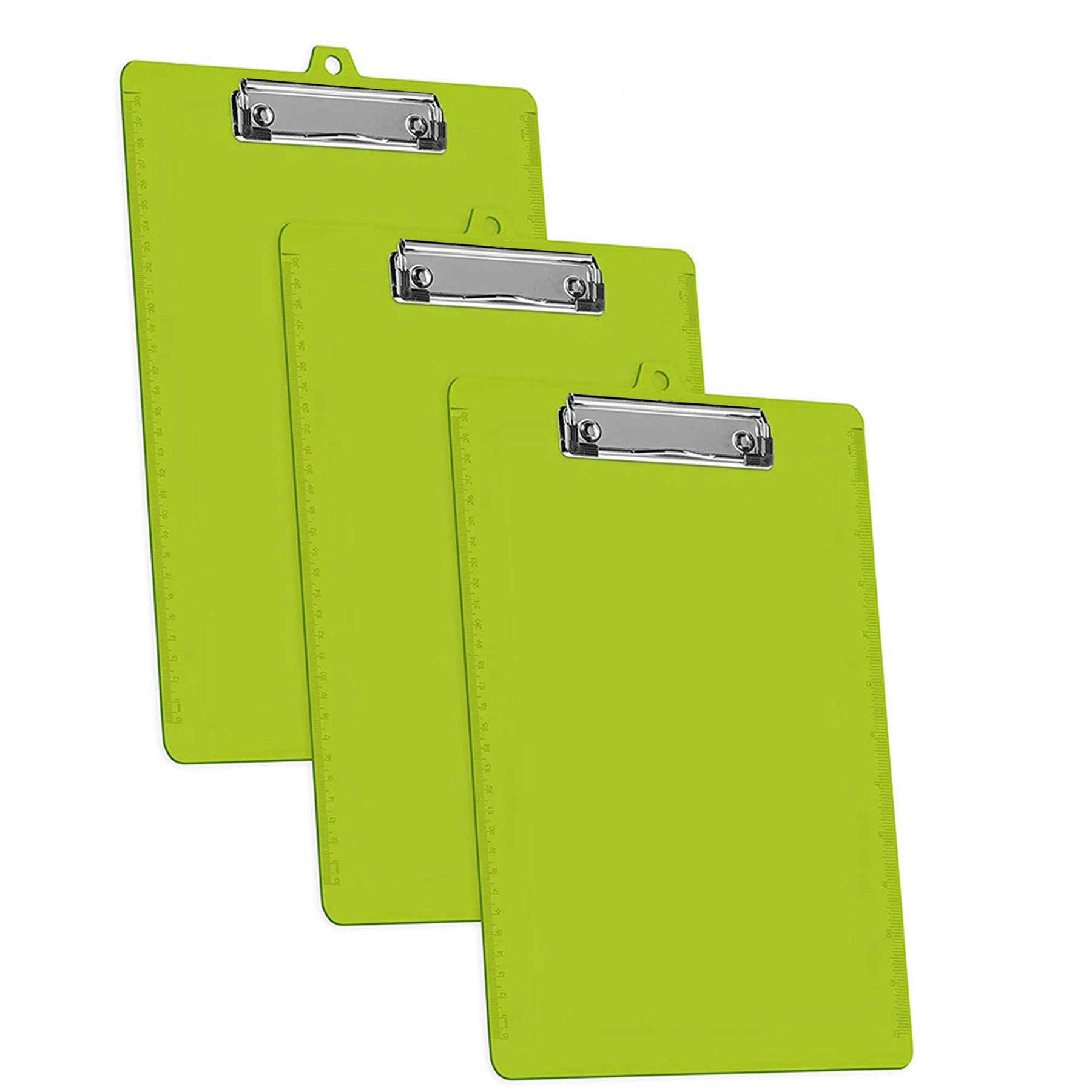 Acrimet 3 Pack Clipboard Letter Size A4 (34 cm x 24 cm) Low Profile Clip & Side Rulers, Durable Plastic for Office, School, Home Use - Green Citrus Color