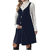 OYOANGLE Women's Maternity Button Front Sleeveless Dress V Neck Straight Pinafore Overall Dresses