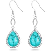 DOLIOX Genuine Teardrop Turquoise Earrings for Women Dangling 925 Sterling Silver with CZ Drop Earring Jewelry for Her Wife Mother