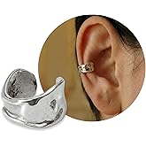 MiYa Jewelry Handmade Single Band Adjustable Ear Cuff, Sterling Silver Clip On Non Piercing Huggie Earrings for Women, Modern Minimalist Dainty Fake Ear Cartilage Clips
