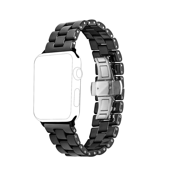 Ceramic Band Strap Fashionable Smartwatch Wristband Bracelet Compatible with 44mm Apple Watch Series 4, 42mm Apple Watch Series 3/2/1 (Black,Style 2)