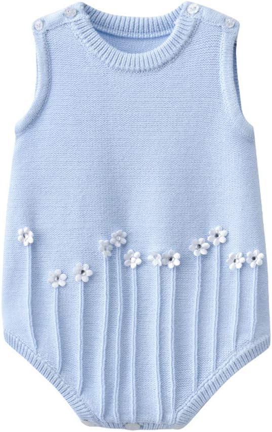 Baby Girls Princess Knit Sleeveless Floral Knit Bodysuit Pink and Blue Baby Onesie