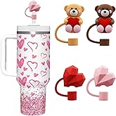 Valentinese Day Straw Cover Cap for Stanley Cup, 10mm Heart Straw Toppers Bear Heart Silicone Straw Covers Fits Stanley 30&40 Oz Tumbler Drinking Straw Tips Protectors Reusable Valentinese Party Decor