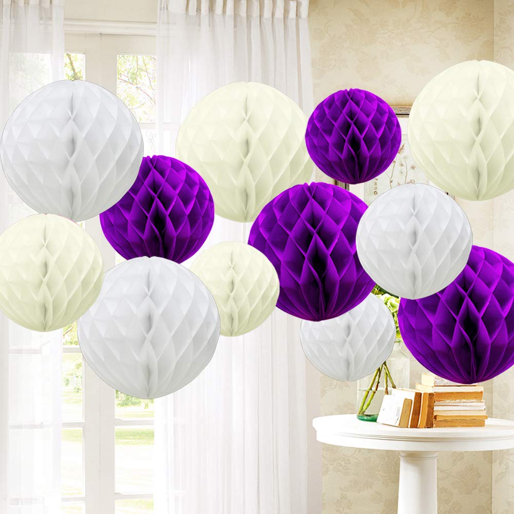 Time to Sparkle 12 Pack Tissue Paper Honeycomb Balls, Poms Birthday Baby Shower Wedding Decorations (Lavender)