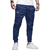 PLEPAN Mens Casual Cargo Joggers - Cotton Drawstring Chino Pants Hiking Outdoor Twill Track Jogging Sweatpants