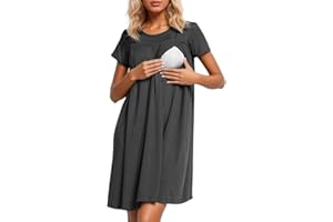 Women's Nursing Nightgown 3 in 1 Maternity Nightgown Short Sleeve Back Button Down Breasfeeding Sleepwear Delivery Dress