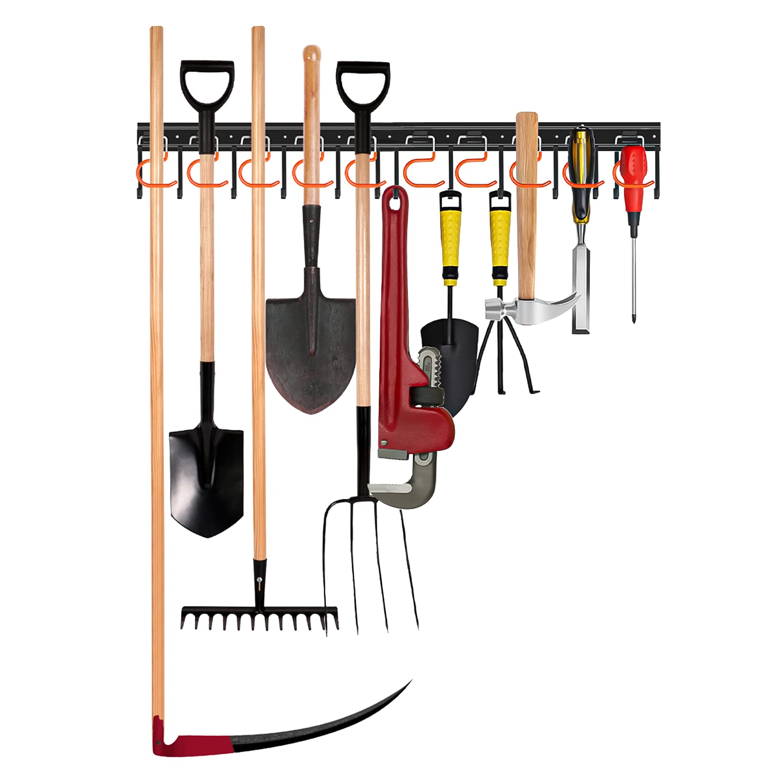 Photo 1 of TVKB 34'' All Metal Garden Tool Organizer Wall Mount Garage Organizers and Storage with Hooks Tool Hangers for Shed