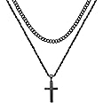 Yooblue Cross Necklace for Men, Gold Black Silver Mens Cross Necklaces Stainless Steel Cross Pendant Necklace Simple Jewelry Gifts Cross Chain Necklace for Men