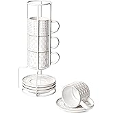Selamica Ceramic Espresso Cups With Saucers And Metal Stand, 2.5 OZ Stackable Demitasse Cups For Espresso Latte Café Mocha Tea, Set Of 4, Assorted - View #11