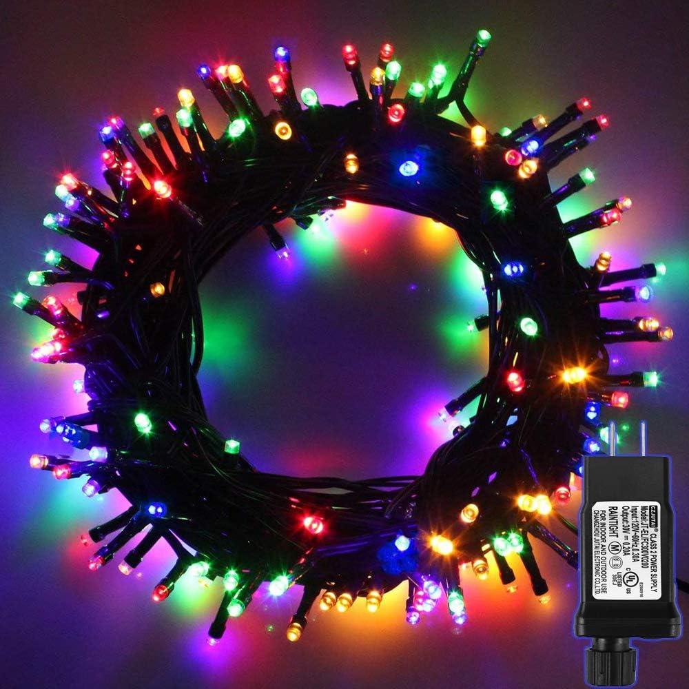 PMS LED String Lights on Dark Green Cable with 8 Light Effects, 173Ft 500 LED Multicolor Low Voltage Christmas Lights. Ideal for Indoor Decoration, Christmas, Party, Wedding, etc.