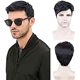 Creamily Mens Wigs Short Hair Black Curly Hair Wig for Men's Halloween Costume Wig Realistic Synthetic Cosplay Wigs for Boy Male